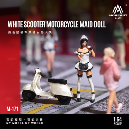 Huiyi MoreArt 1:64 White Scooter Motorcycle Female Servant Figure, Resin Model