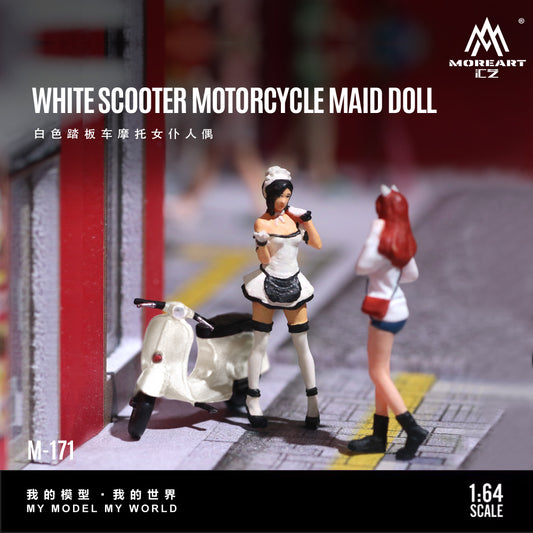 Huiyi MoreArt 1:64 White Scooter Motorcycle Female Servant Figure, Resin Model