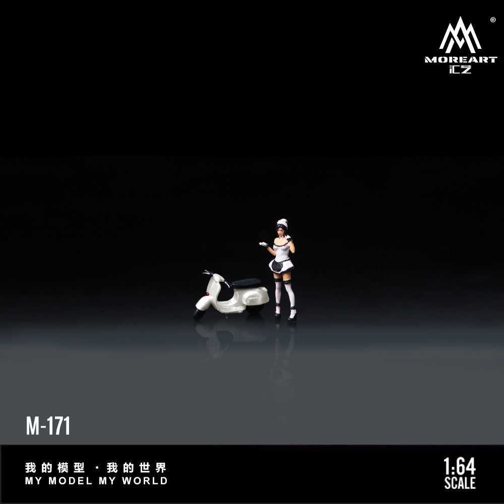 Huiyi MoreArt 1:64 White Scooter Motorcycle Female Servant Figure, Resin Model