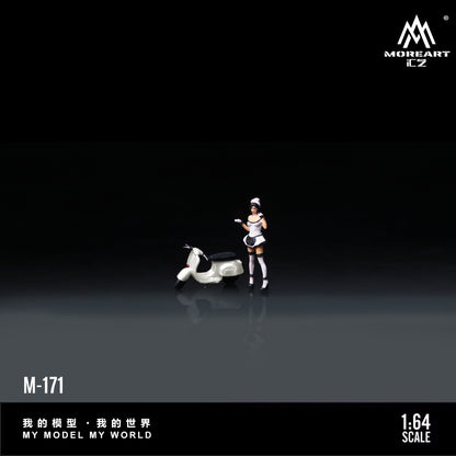 Huiyi MoreArt 1:64 White Scooter Motorcycle Female Servant Figure, Resin Model