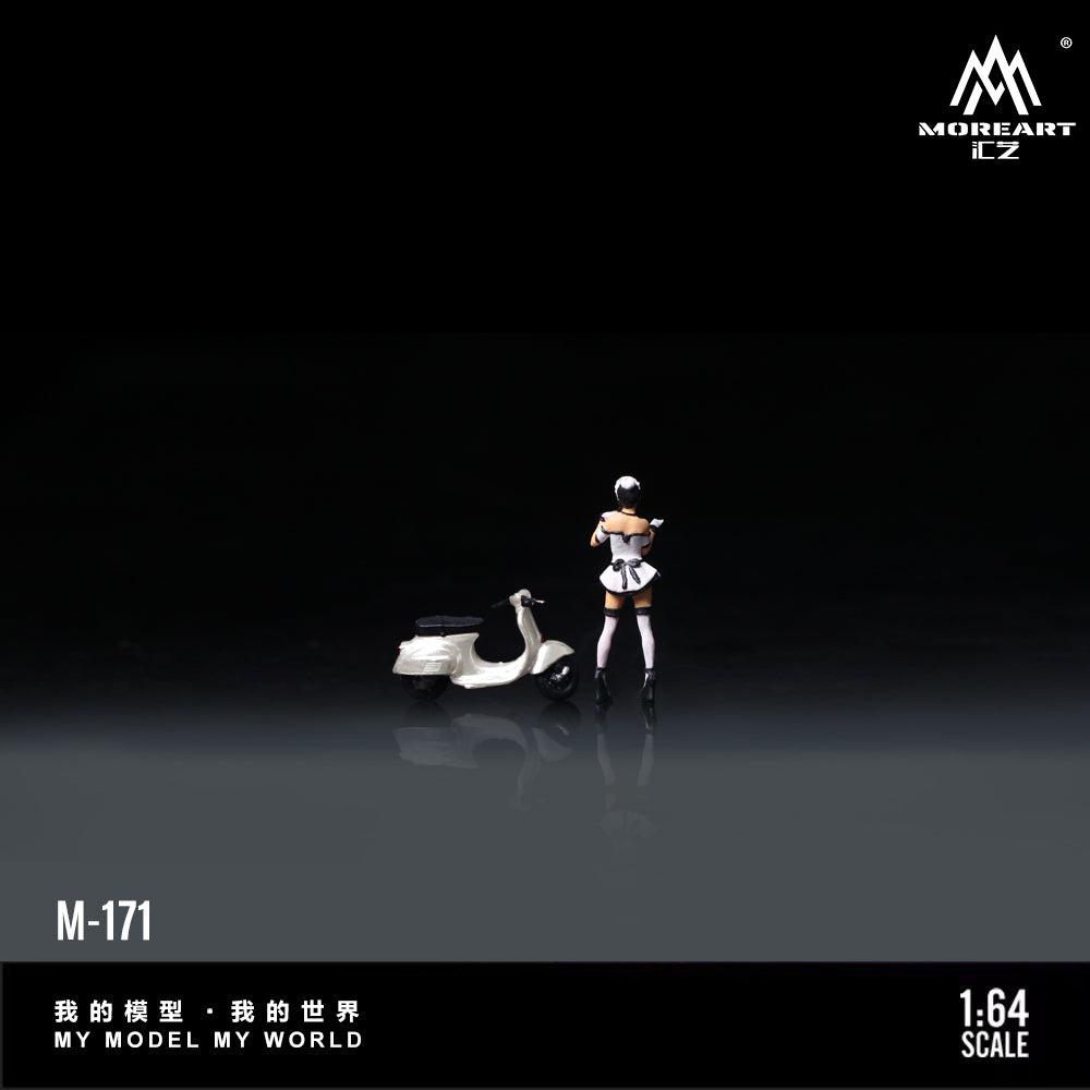 Huiyi MoreArt 1:64 White Scooter Motorcycle Female Servant Figure, Resin Model