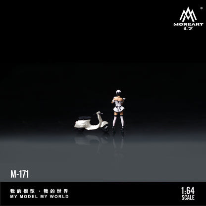 Huiyi MoreArt 1:64 White Scooter Motorcycle Female Servant Figure, Resin Model
