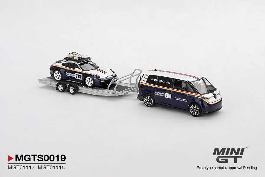 MINIGT - MGTS0019 Porsche 911 Dakar #718 / Volkswagen ID. Buzz Porsche Centrum Gelderland Roughroads Set